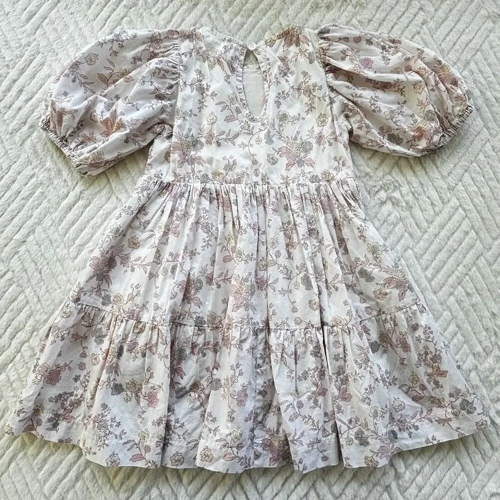 Noralee Girls Size 2 Floral Dress Puff Sleeve Tiered Lined Cottagecore